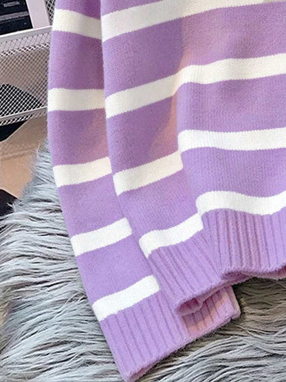 Bernina Striped Half Zip Collared Knit Sweater