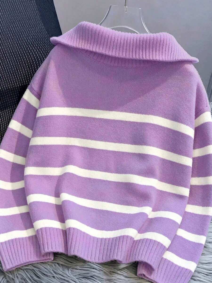 Bernina Striped Half Zip Collared Knit Sweater