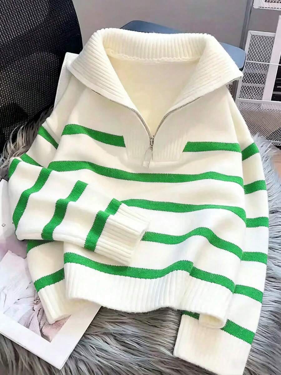Bernina Striped Half Zip Collared Knit Sweater