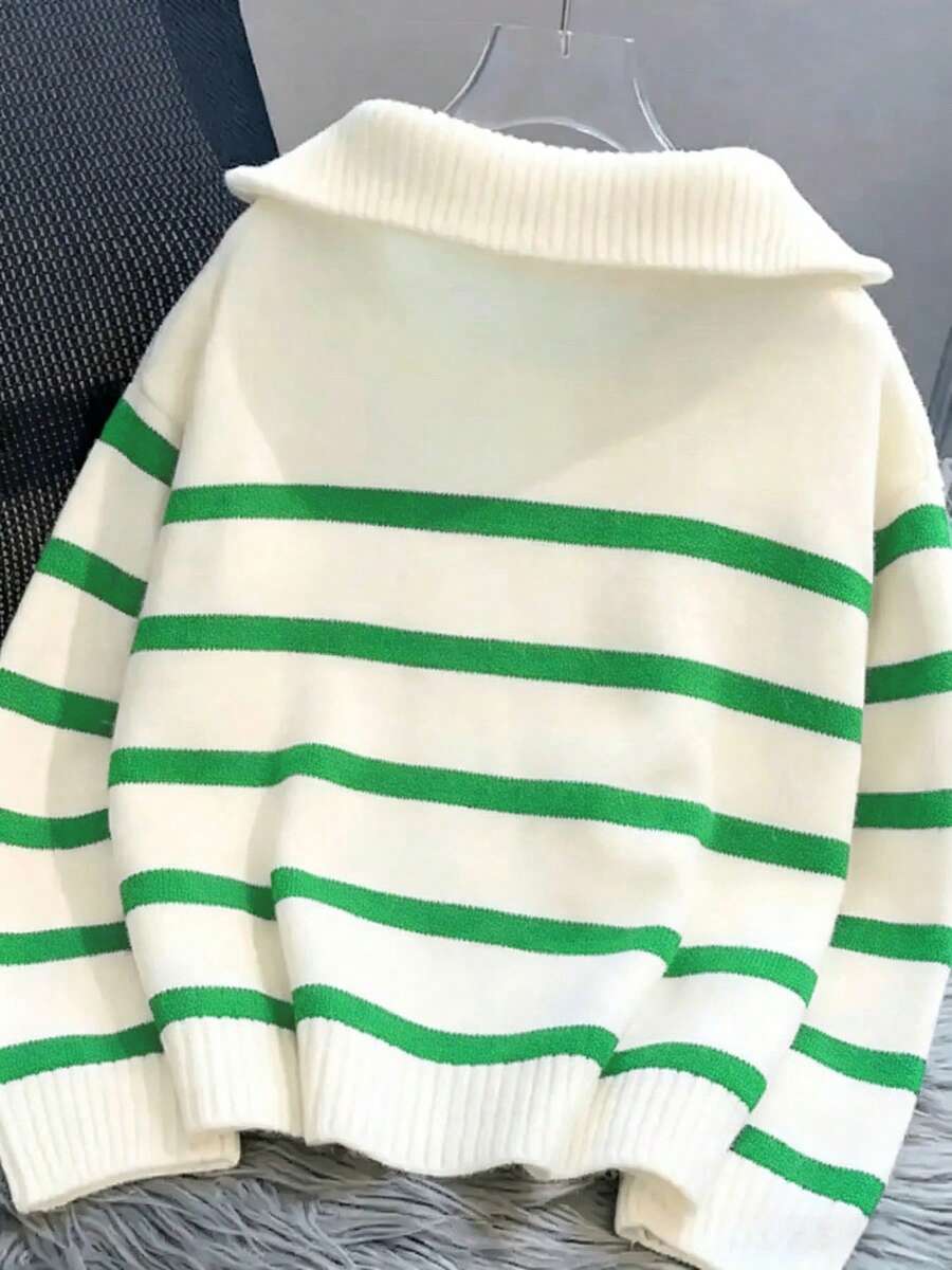 Bernina Striped Half Zip Collared Knit Sweater