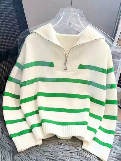 Bernina Striped Half Zip Collared Knit Sweater