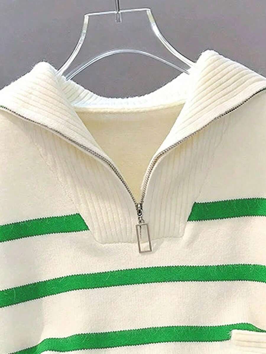 Bernina Striped Half Zip Collared Knit Sweater