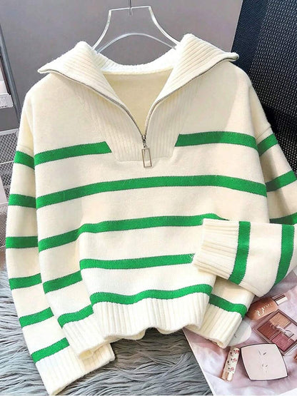 Bernina Striped Half Zip Collared Knit Sweater