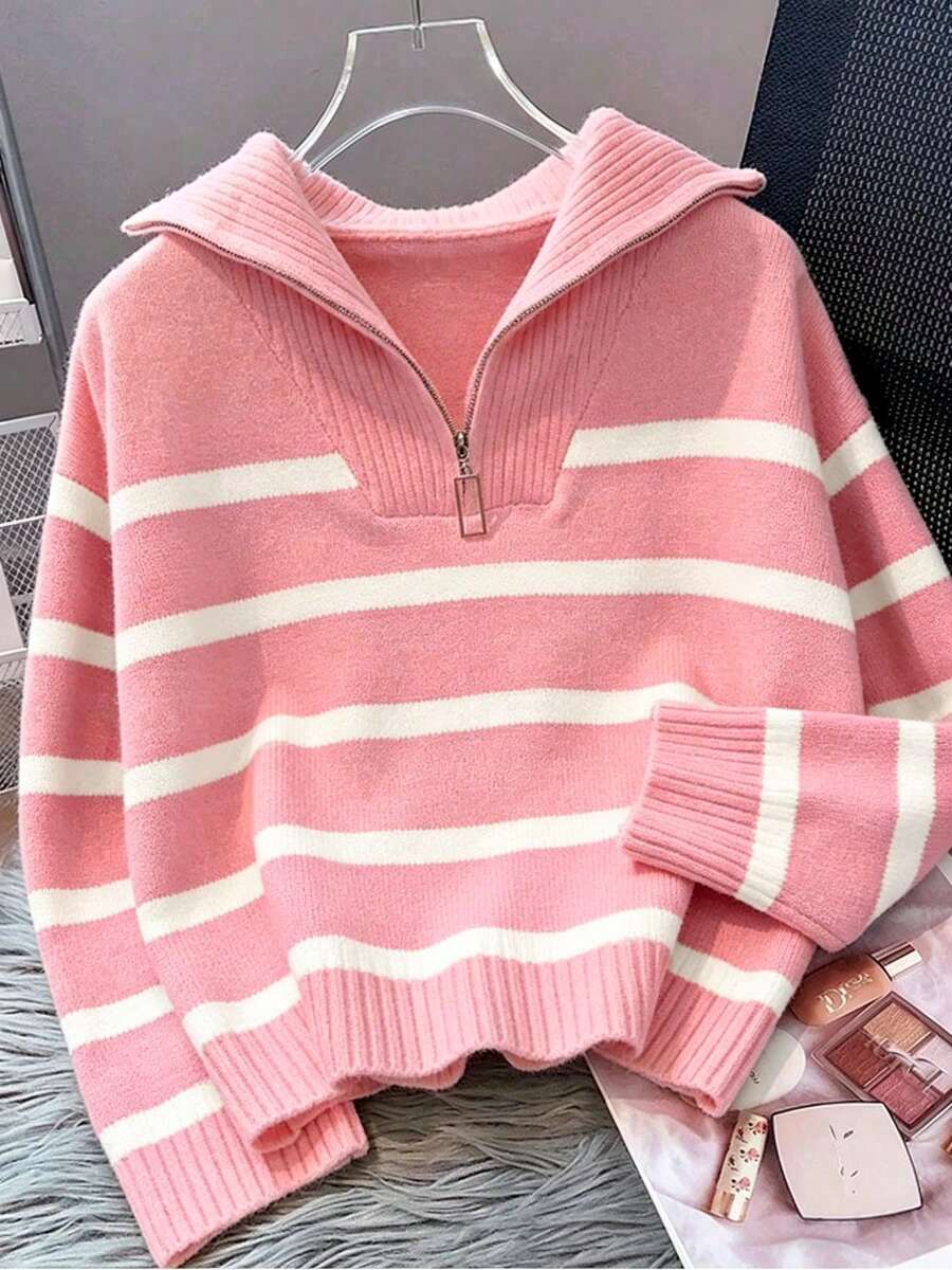 Bernina Striped Half Zip Collared Knit Sweater