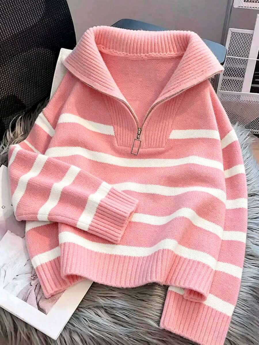 Bernina Striped Half Zip Collared Knit Sweater
