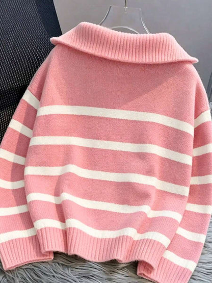 Bernina Striped Half Zip Collared Knit Sweater