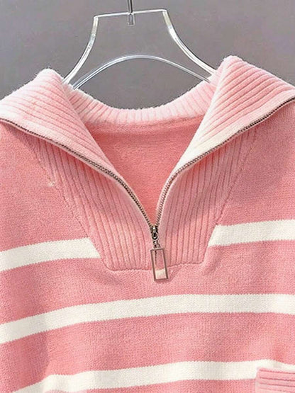Bernina Striped Half Zip Collared Knit Sweater