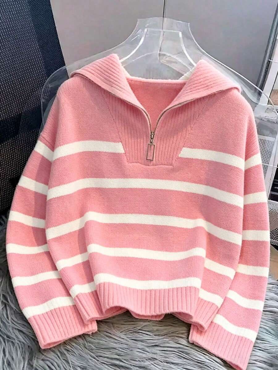 Bernina Striped Half Zip Collared Knit Sweater