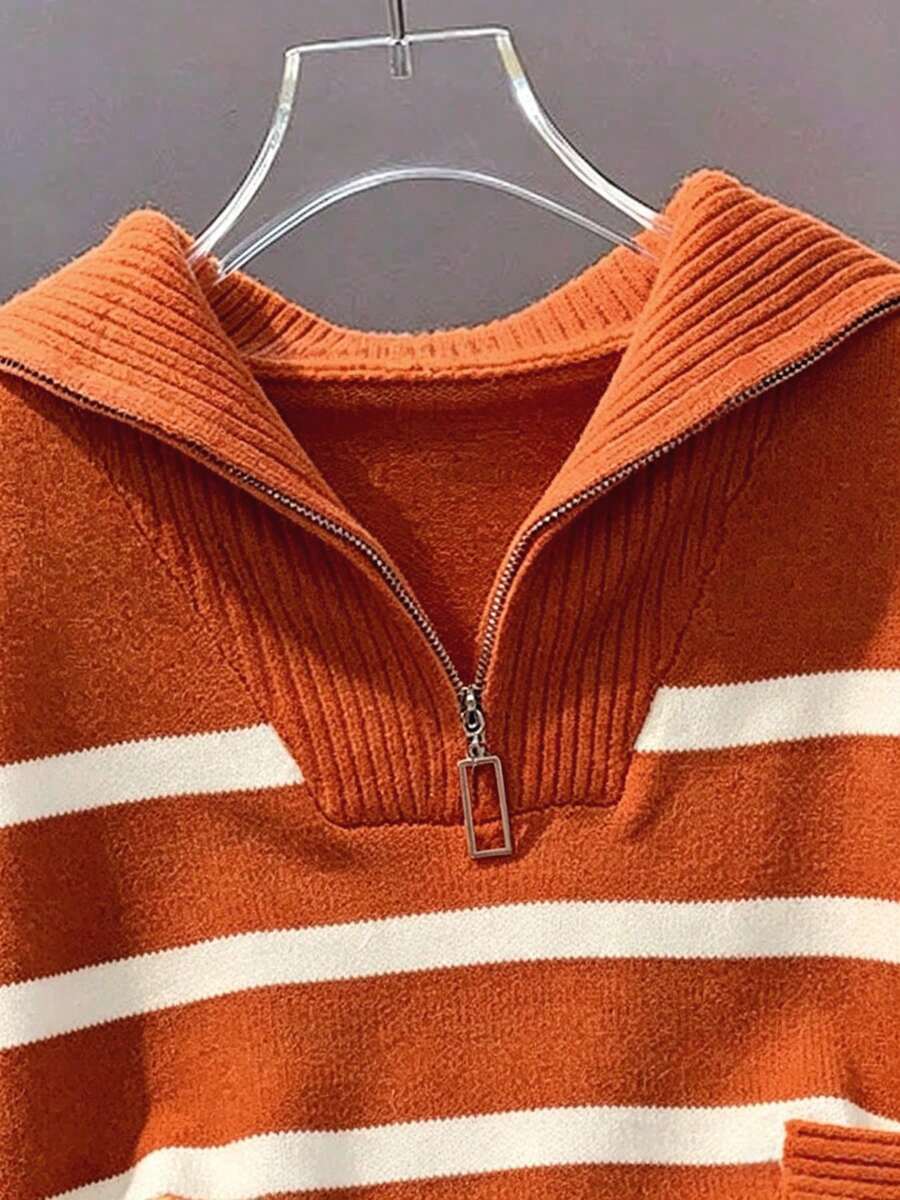Bernina Striped Half Zip Collared Knit Sweater