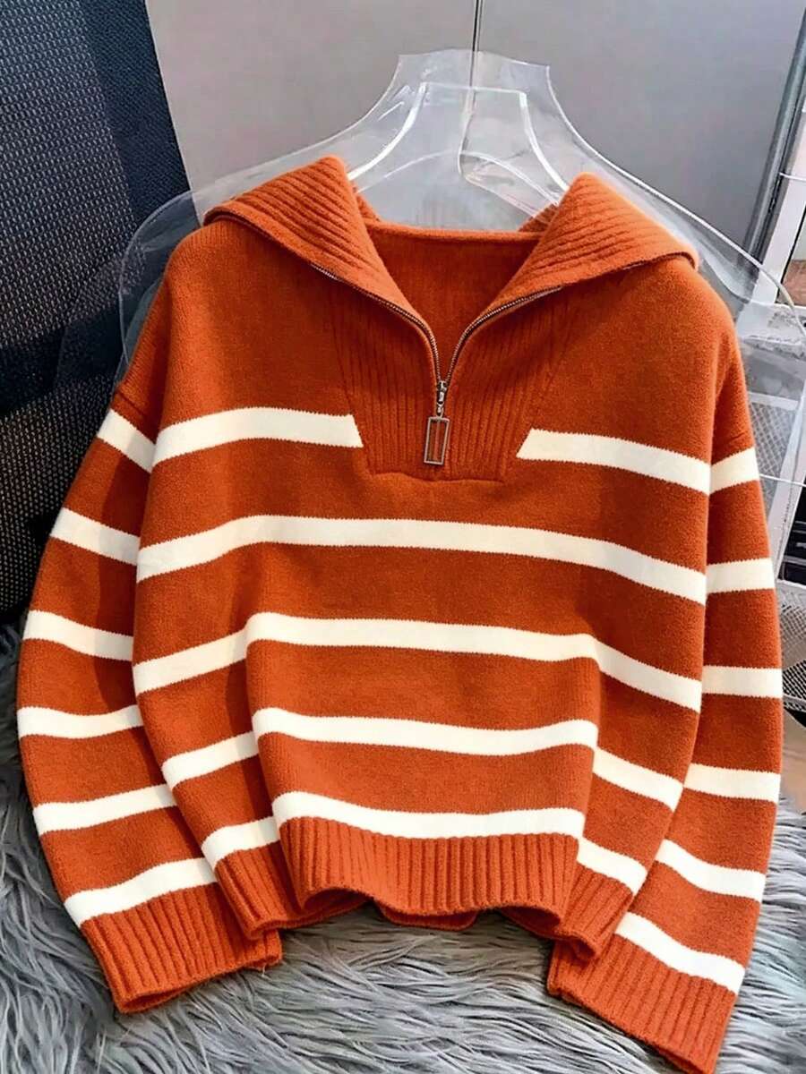 Bernina Striped Half Zip Collared Knit Sweater