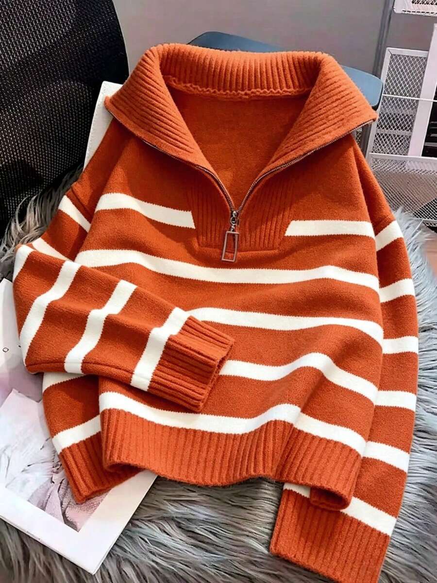 Bernina Striped Half Zip Collared Knit Sweater