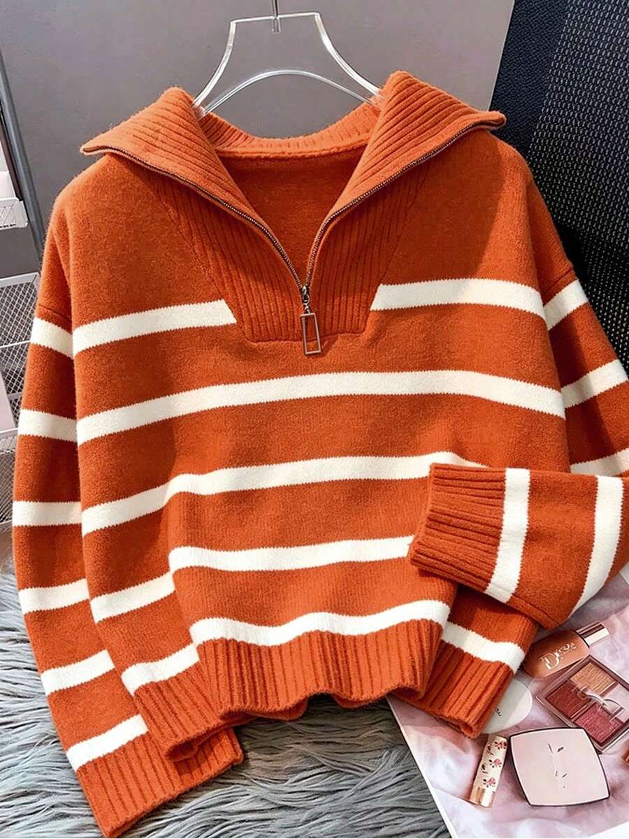 Bernina Striped Half Zip Collared Knit Sweater