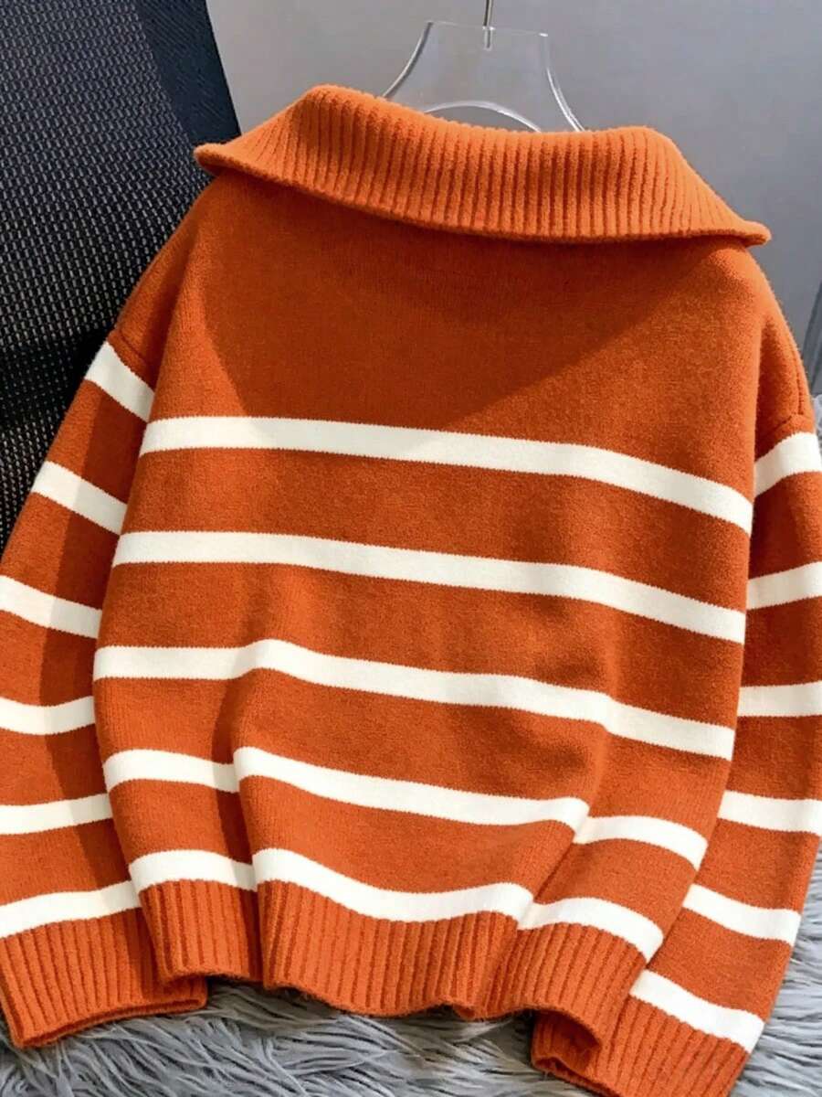 Bernina Striped Half Zip Collared Knit Sweater