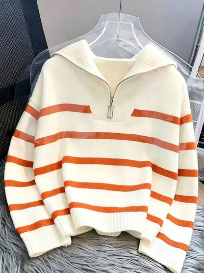 Bernina Striped Half Zip Collared Knit Sweater