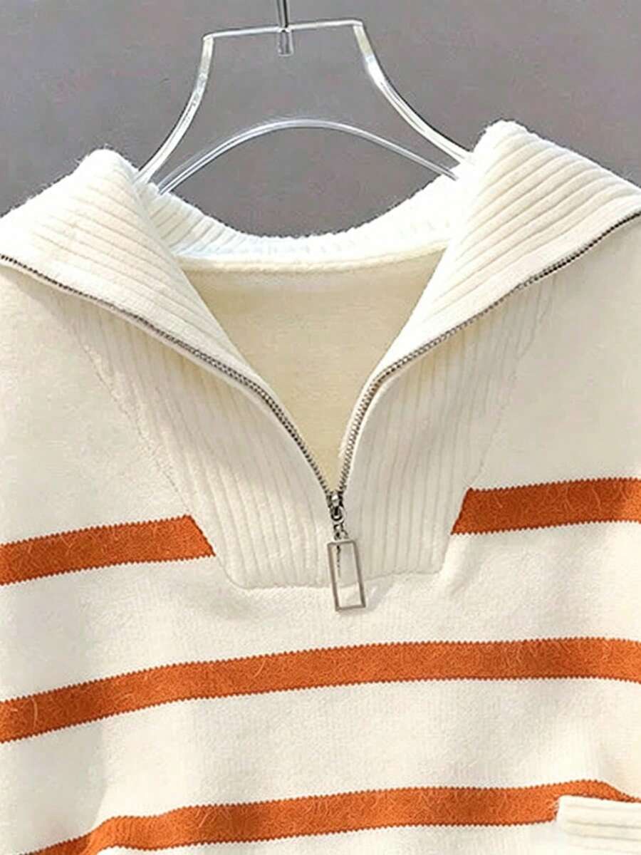 Bernina Striped Half Zip Collared Knit Sweater