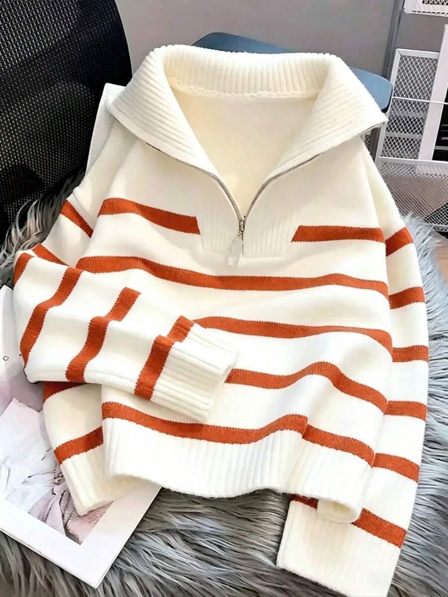 Bernina Striped Half Zip Collared Knit Sweater