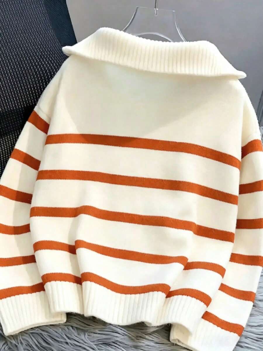 Bernina Striped Half Zip Collared Knit Sweater
