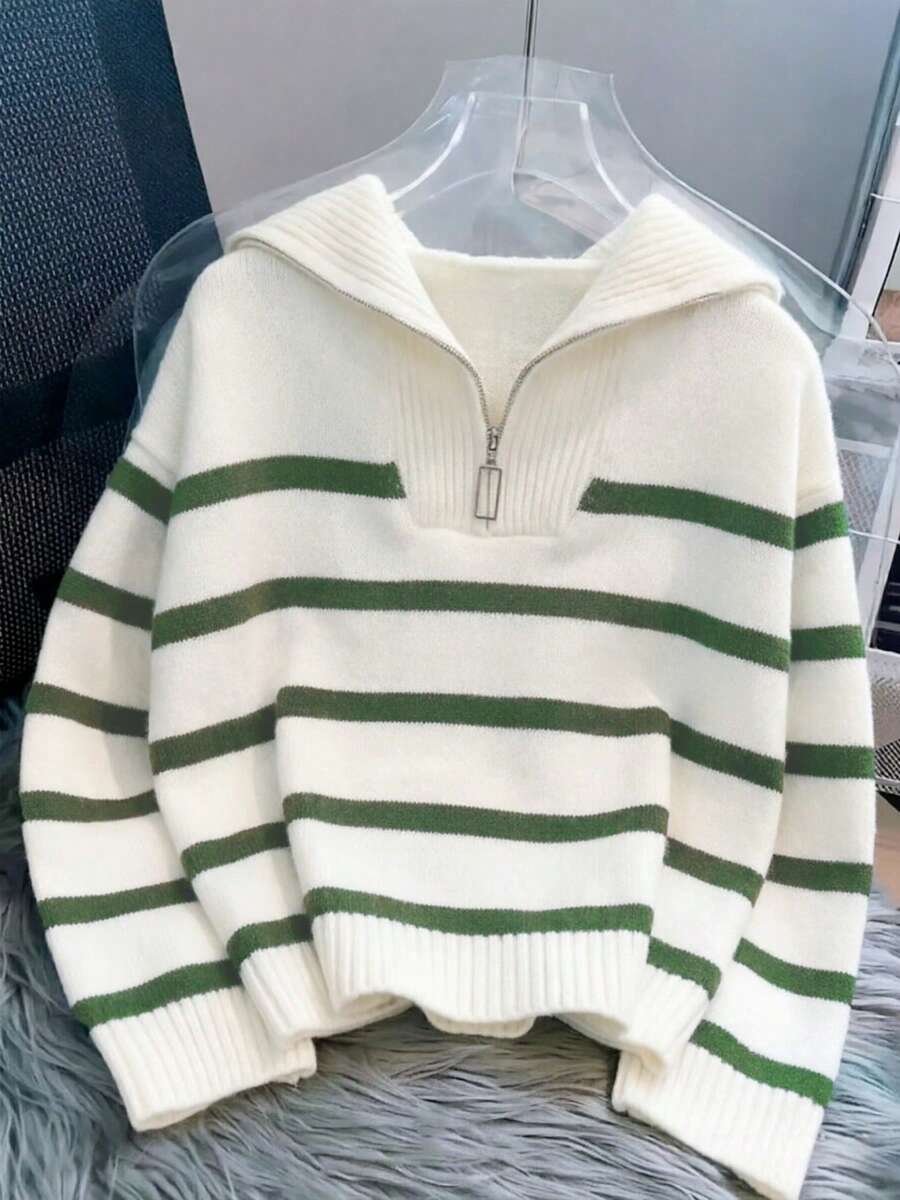Bernina Striped Half Zip Collared Knit Sweater