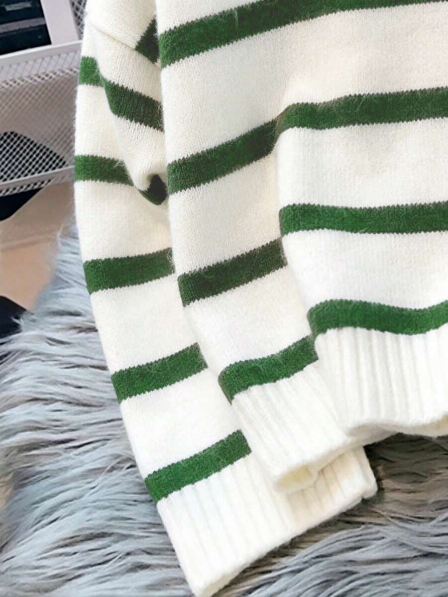Bernina Striped Half Zip Collared Knit Sweater