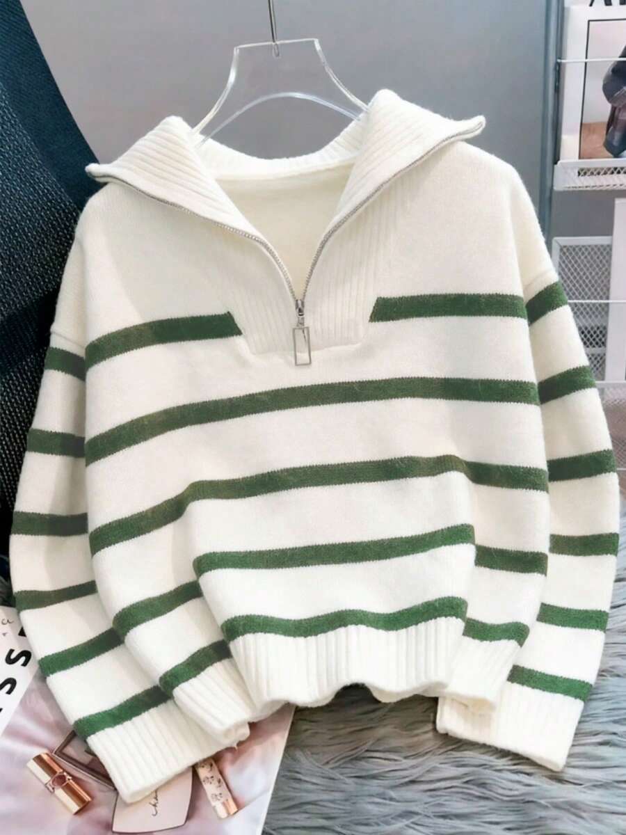 Bernina Striped Half Zip Collared Knit Sweater