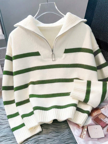 Bernina Striped Half Zip Collared Knit Sweater