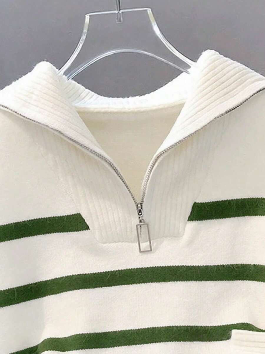 Bernina Striped Half Zip Collared Knit Sweater