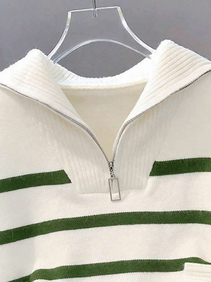Bernina Striped Half Zip Collared Knit Sweater