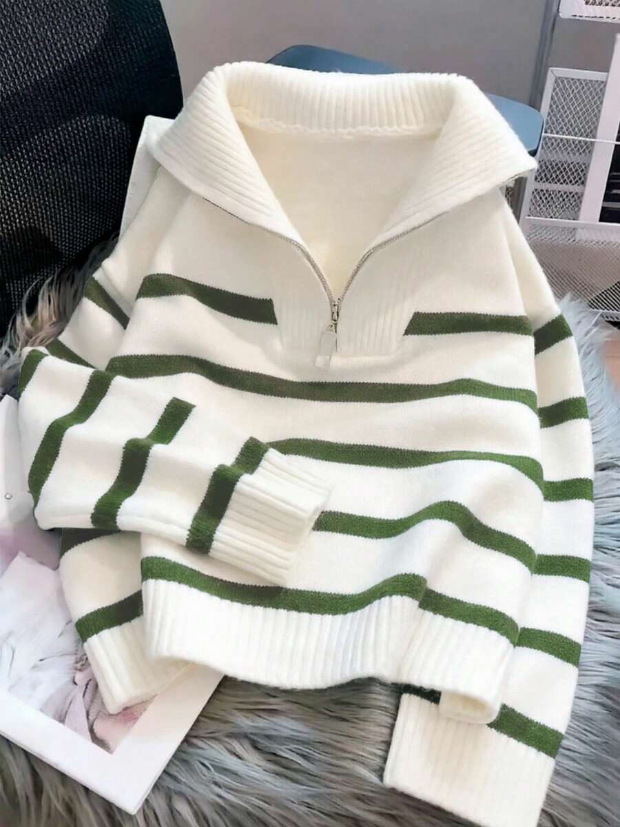 Bernina Striped Half Zip Collared Knit Sweater