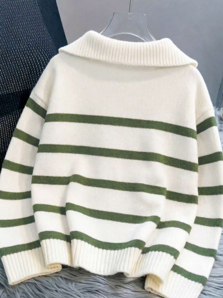 Bernina Striped Half Zip Collared Knit Sweater