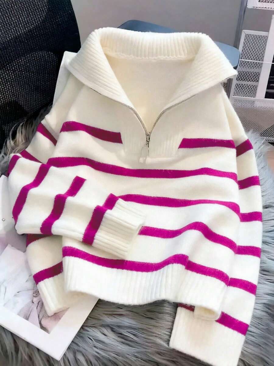 Bernina Striped Half Zip Collared Knit Sweater