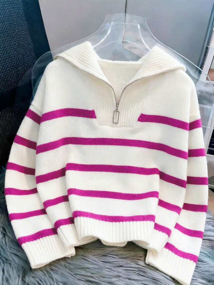 Bernina Striped Half Zip Collared Knit Sweater