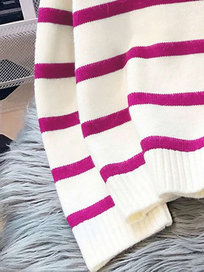 Bernina Striped Half Zip Collared Knit Sweater