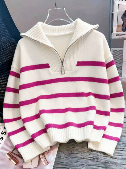 Bernina Striped Half Zip Collared Knit Sweater