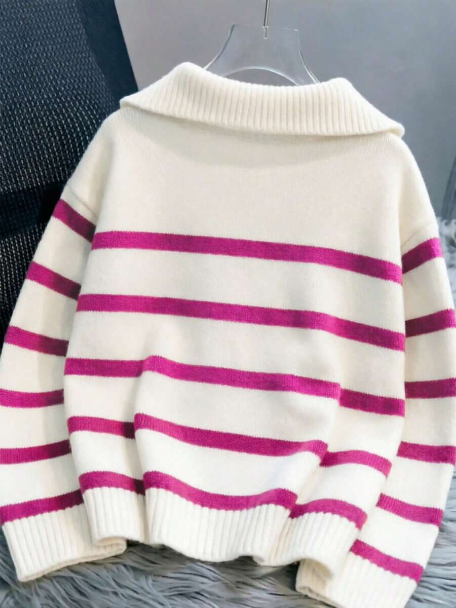 Bernina Striped Half Zip Collared Knit Sweater