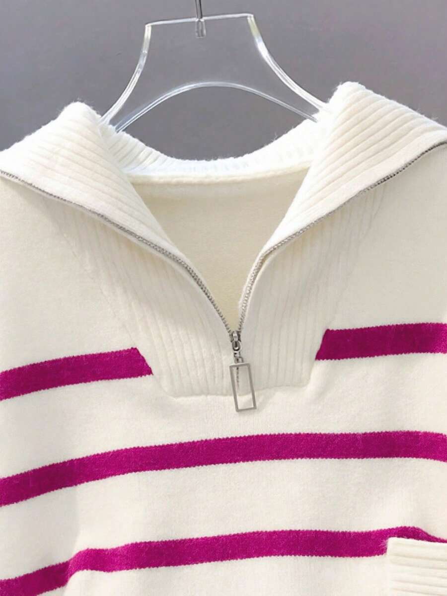 Bernina Striped Half Zip Collared Knit Sweater