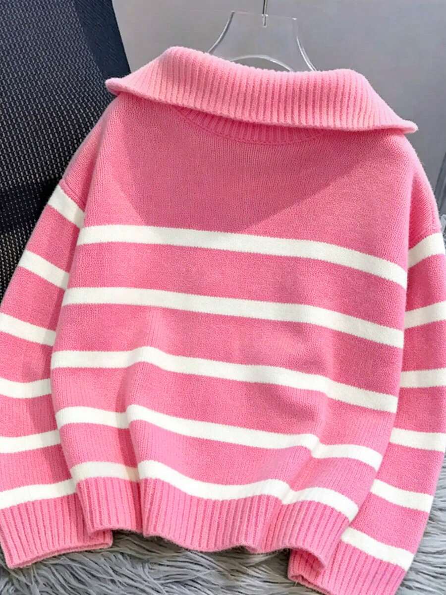 Bernina Striped Half Zip Collared Knit Sweater