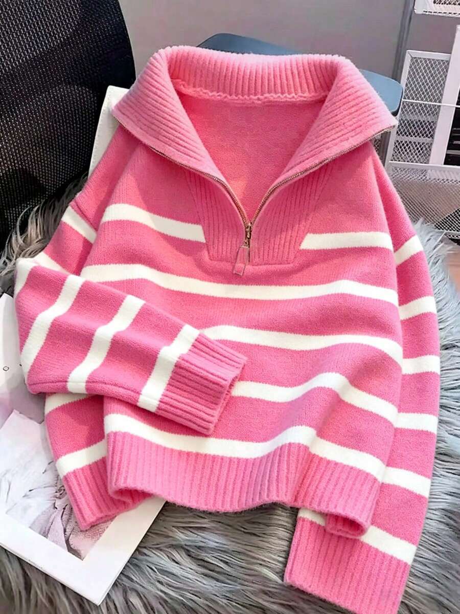 Bernina Striped Half Zip Collared Knit Sweater