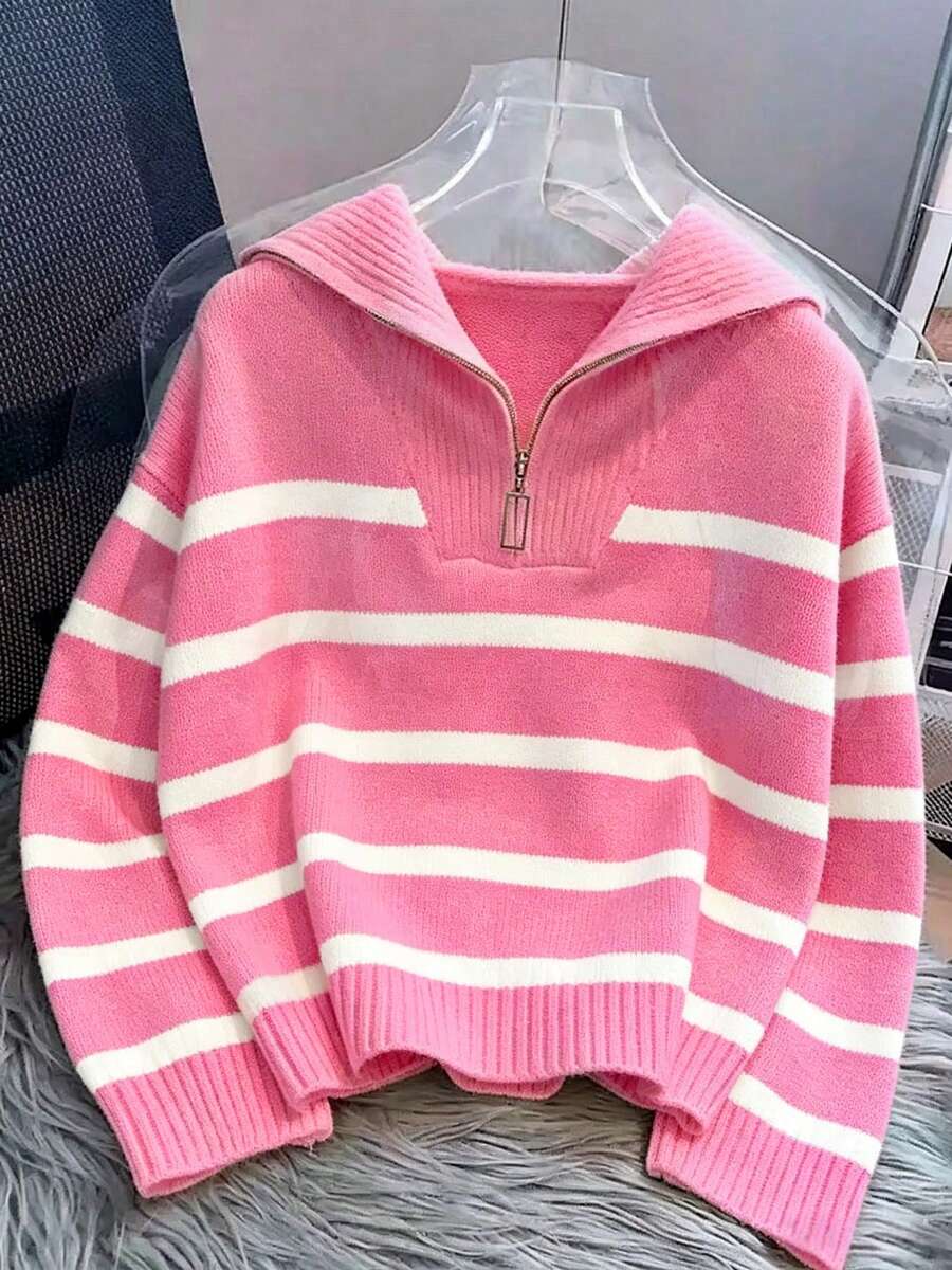 Bernina Striped Half Zip Collared Knit Sweater
