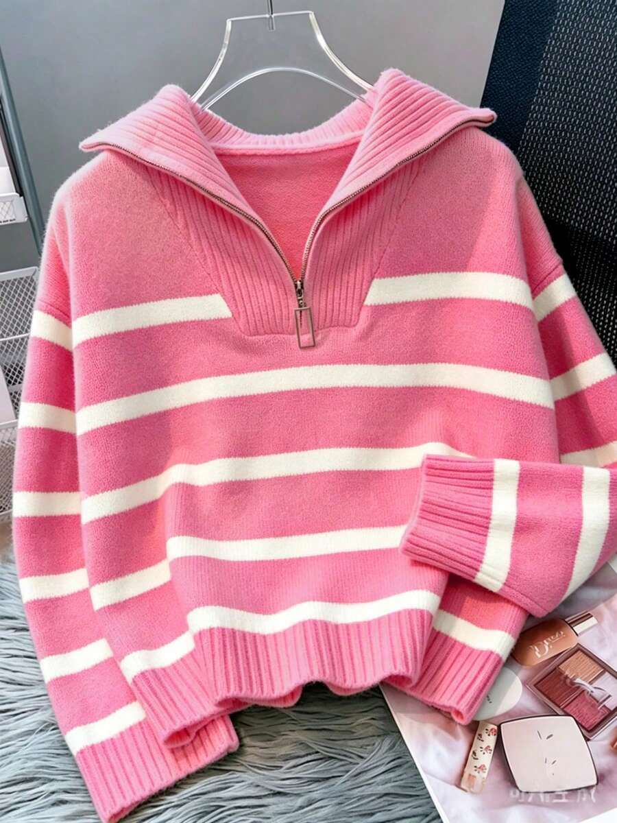 Bernina Striped Half Zip Collared Knit Sweater