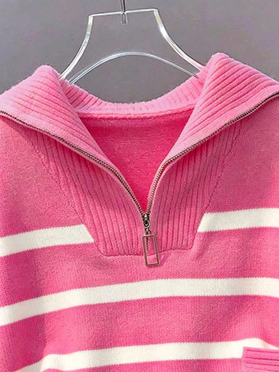 Bernina Striped Half Zip Collared Knit Sweater