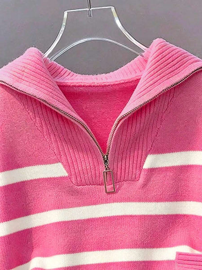 Bernina Striped Half Zip Collared Knit Sweater