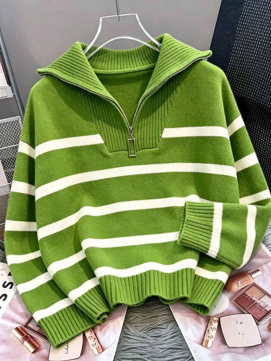 Bernina Striped Half Zip Collared Knit Sweater