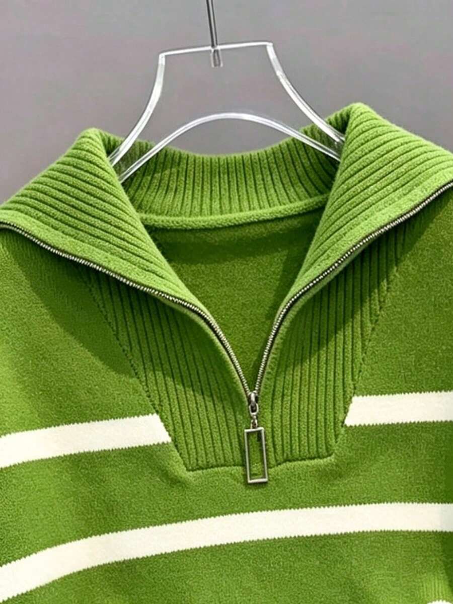 Bernina Striped Half Zip Collared Knit Sweater