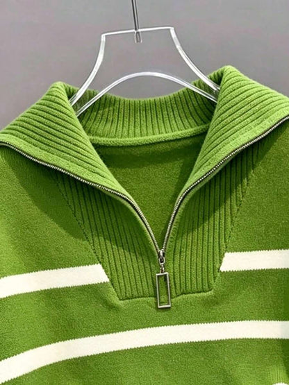Bernina Striped Half Zip Collared Knit Sweater
