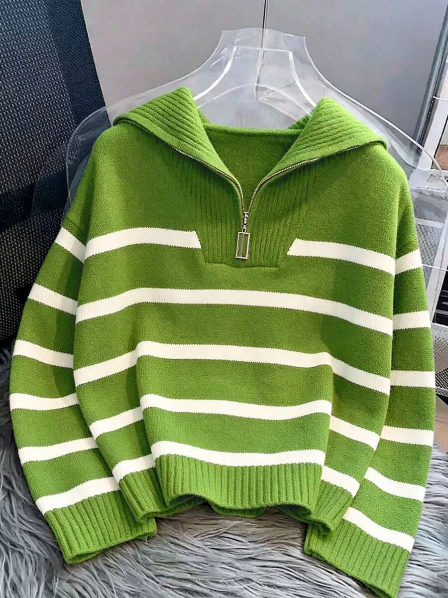 Bernina Striped Half Zip Collared Knit Sweater