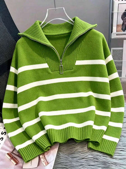 Bernina Striped Half Zip Collared Knit Sweater