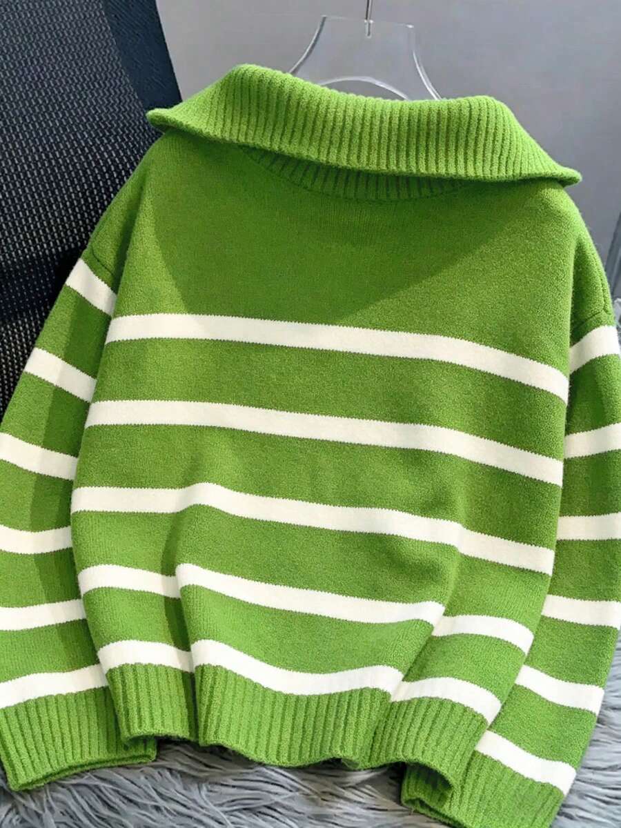 Bernina Striped Half Zip Collared Knit Sweater