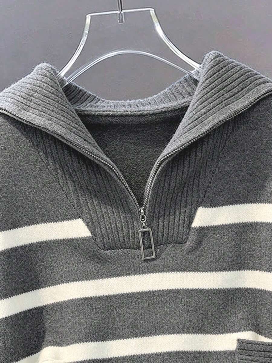 Bernina Striped Half Zip Collared Knit Sweater
