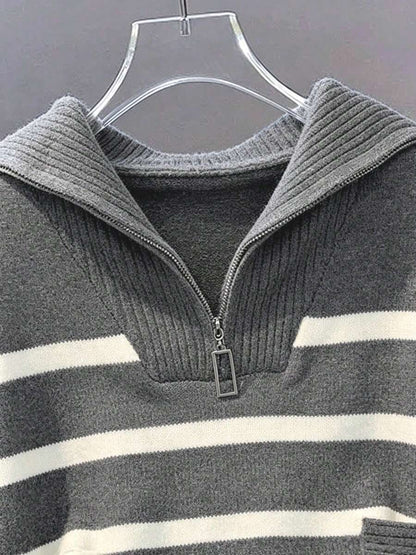 Bernina Striped Half Zip Collared Knit Sweater