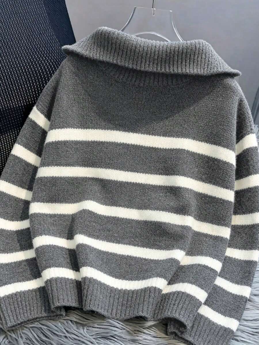 Bernina Striped Half Zip Collared Knit Sweater